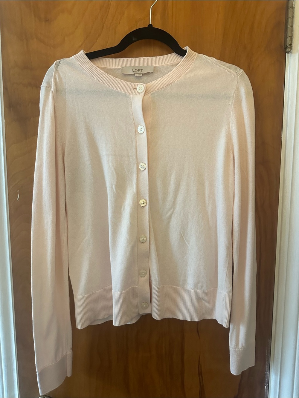 LOFT Pale Pink Lightweight Button-Up Cardigan